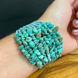 Turquoise Stone Cluster Stretch Bracelet